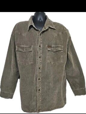 Vintage Chaps Ralph Lauren Corduroy Shirt Jacket Olive Green Plaid Lined Men’s L